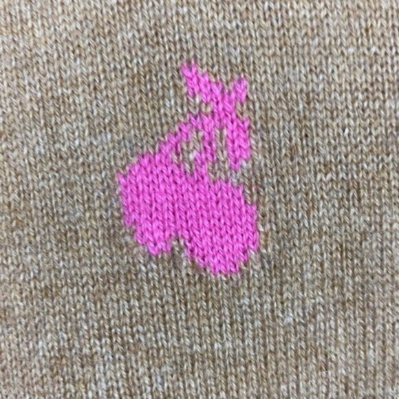 J.Crew S Cashmere Sweater Tan & Pink Cherries Intarsia Neon - Picture 5 of 13